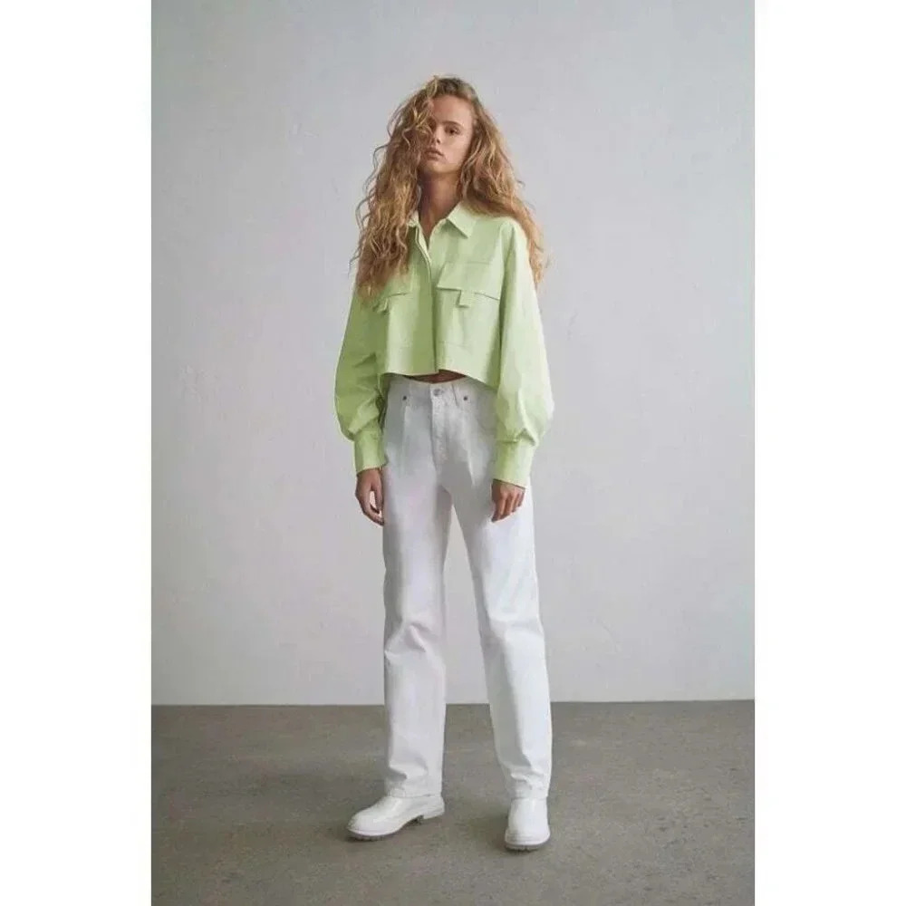 Zara Poplin Green Shirt Jacket